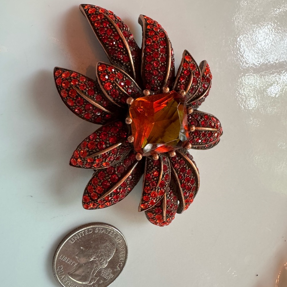 Joan Rivers Red Floral Brooch